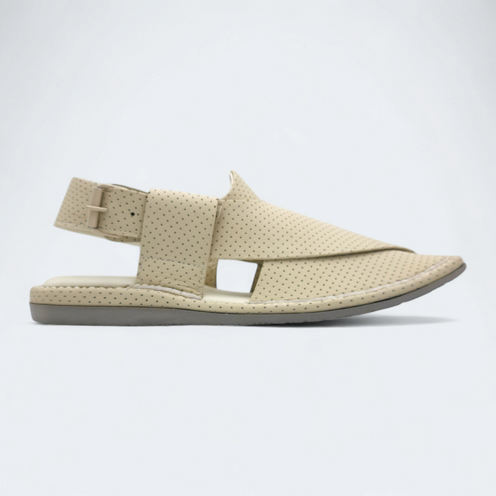 Single Sole Kaptan Chappal Dotted Cream