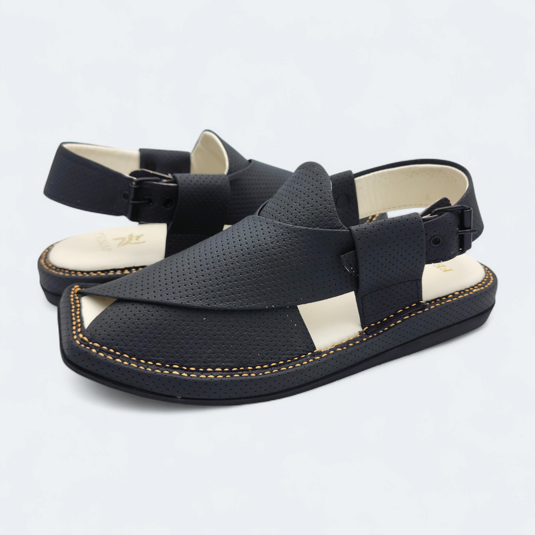 Kaptan Medicated Chappal Dotted Black
