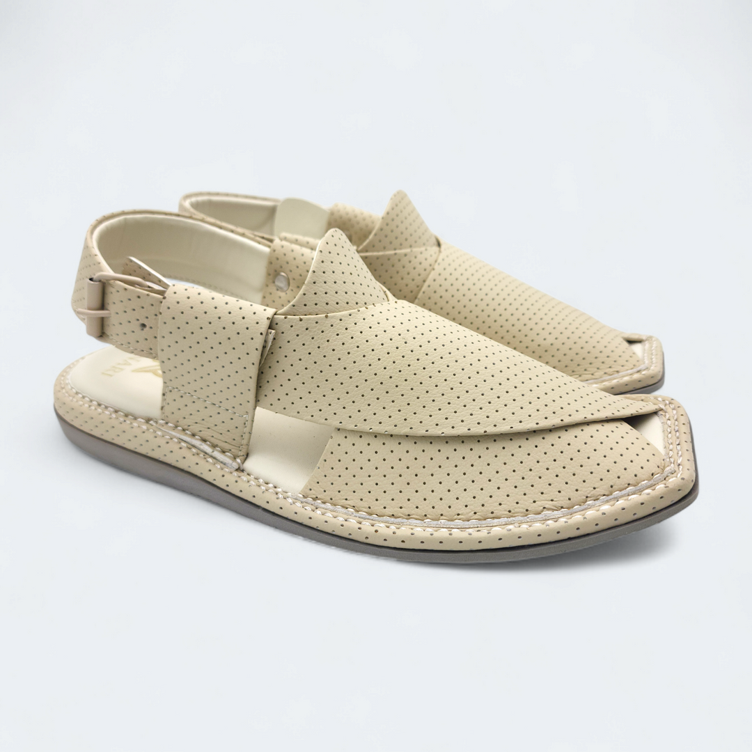 Single Sole Kaptan Chappal Dotted Cream