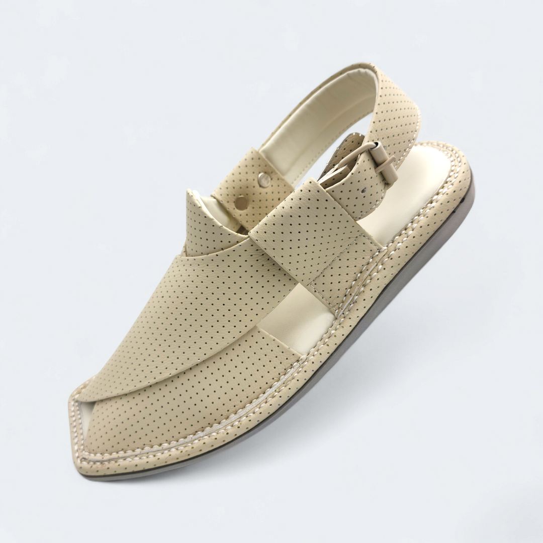 Single Sole Kaptan Chappal Dotted Cream